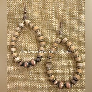 NEW Southwestern Navajo Style Pearl Red Copper Picture Jasper Turquoise Earrings